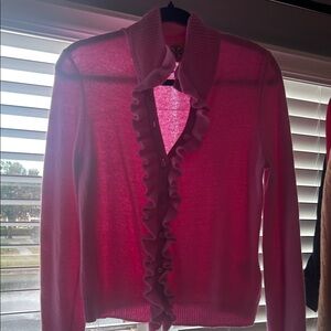 Tory Burch Pink Ruffle-Front Knit Cardigan